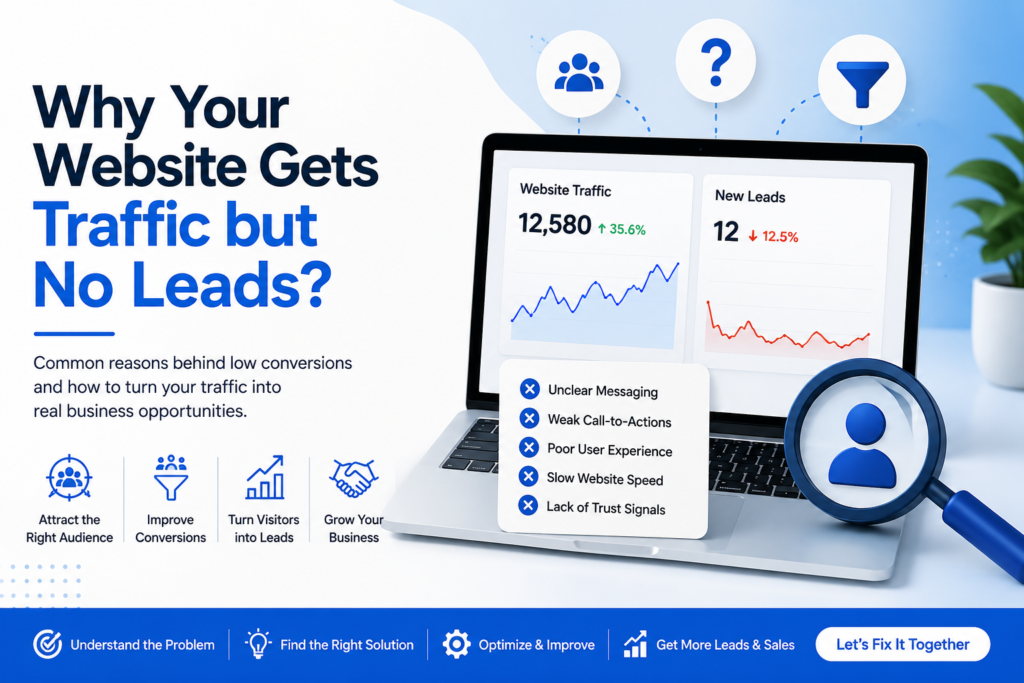 Illustration showing my website gets traffic but no leads and how to improve website conversions