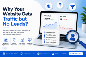 Illustration showing my website gets traffic but no leads and how to improve website conversions